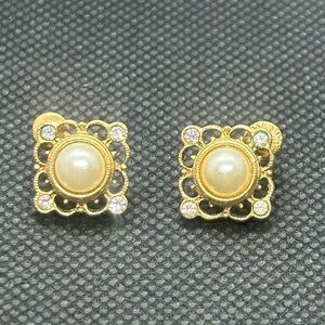Vintage 1980s Faux Pearl and Rhinestone Earrings